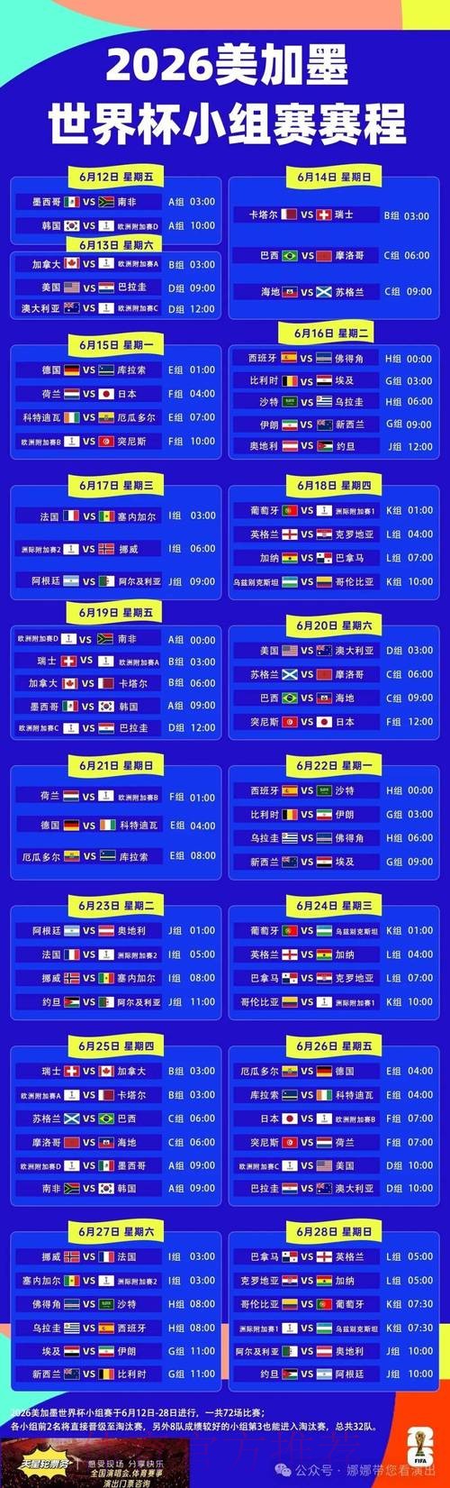 2026世界杯完整赛程中国时间比赛时间表直播平台